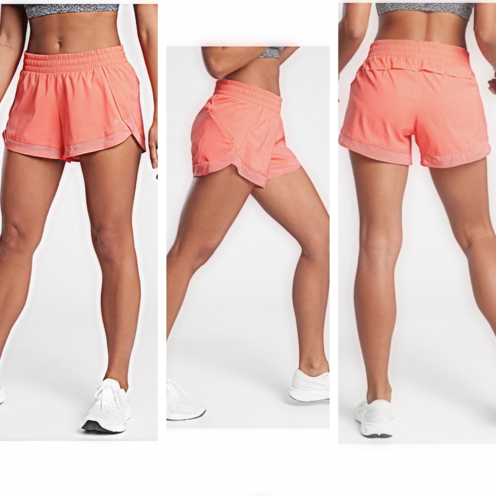 NWT ATHLETA Mesh Racer Run Short Island Coral 4”, 2X